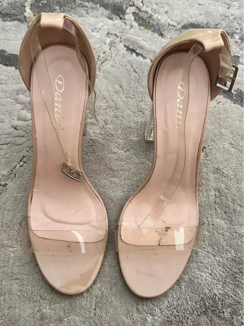 Clear Strap Nude Block Heel Sandals